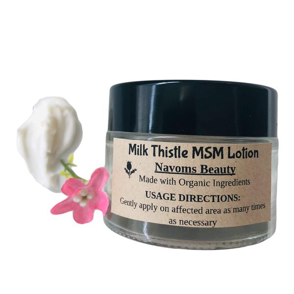 Navoms Beauty Organic Milk Thistle Lotion | Face and Body Lotion | All Purpose Lotion | All Ages and Skin Types | Vegan | (2 oz glass jar)