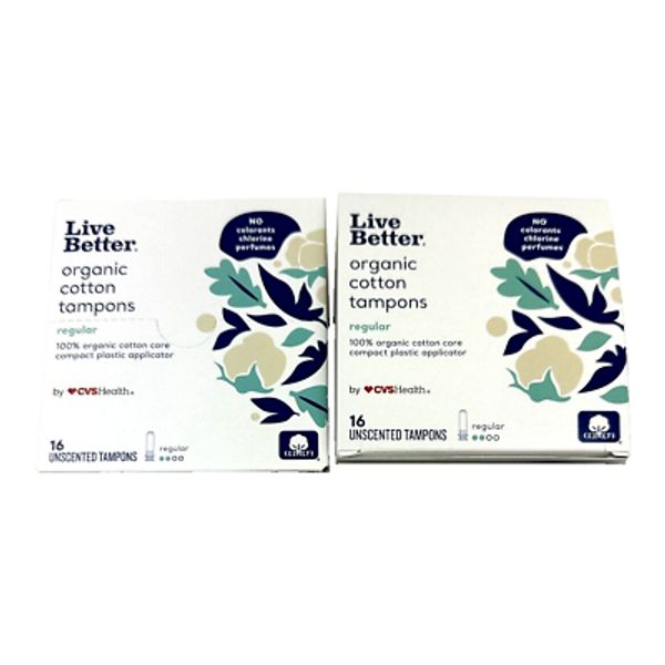 (2) Live Better Organic Cotton Tampons CVS Health Regular 16Ct (32 total)