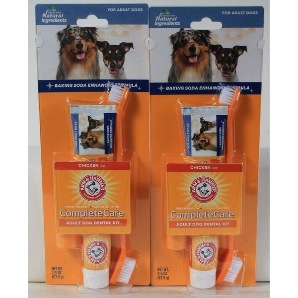 (2 Packages) Arm & Hammer Complete Care Adult Dog Dental Kit Natural Ingredients