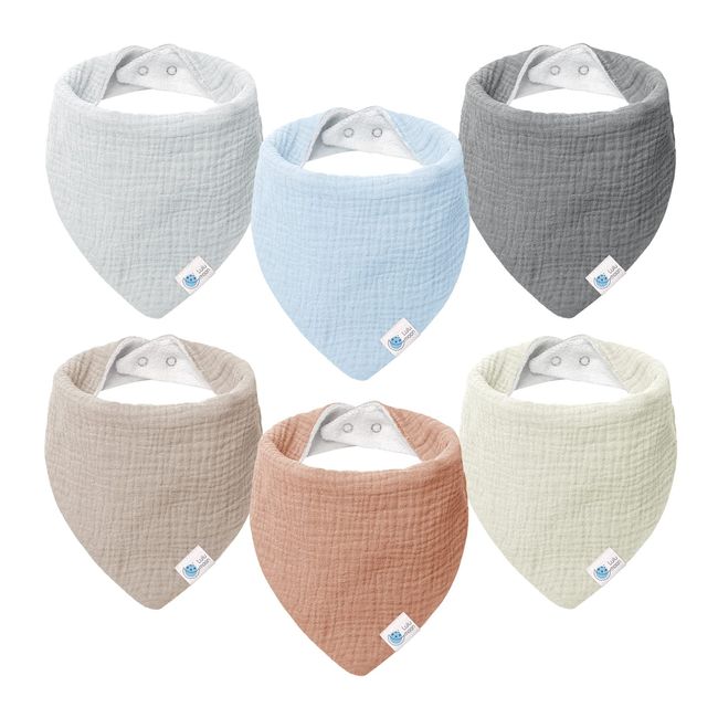 lulumoon Muslin Baby Bandana Bibs – Cotton Drooling Bibs for Teething Baby, 6Pack Solid Colors Muslin Bandana Drool Bibs