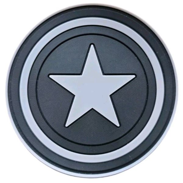 CAPTAIN AMERICA SHIELD LOGO STAR PVC RUBBER PATCH BLACK & GREY HOOK 3" INCH