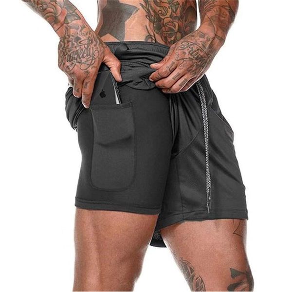 Men’s 2 in 1 Running Shorts, Quick Dry Breathable Active Gym Workout, Double Layer Running Pants with Built-in Pocket (M) Black