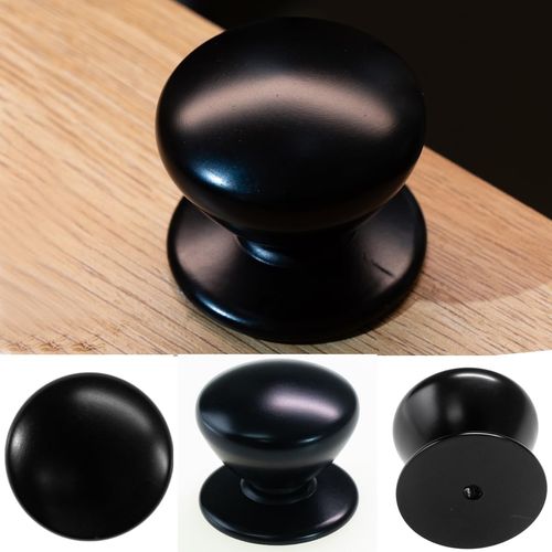 trust4care 2-Pack Extra Large Matt Black Bifold Closet Door Knobs with Wide Base Backplate, Heavy Passage Wardrobe Dresser Cabinet Dummy Pull Doorknobs, 1-3/5" Furniture Sideboard Drawer Handles