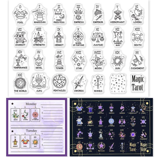 GLOBLELAND Mystic Tarot Pattern Silicone Clear Rubber Stamp Magic Transparent Fantasy Diary for Scrapbook Journal Card Making 4.3 x 6.3 Inch