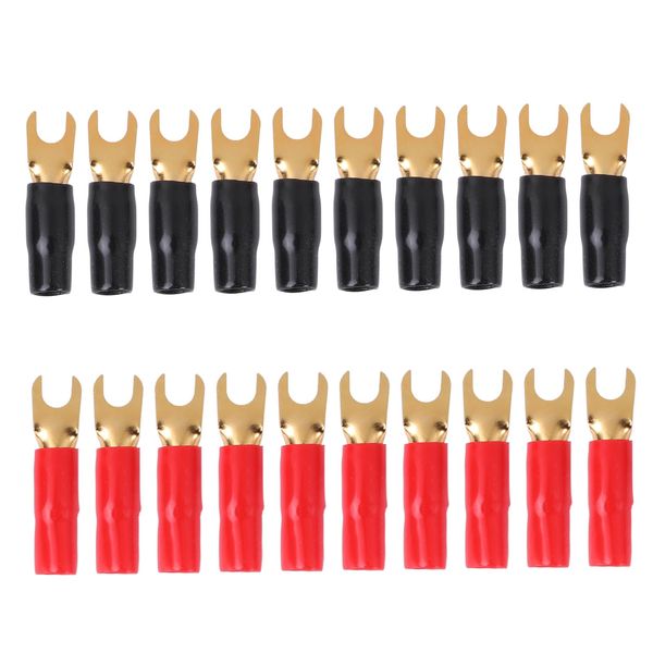 Pure Seek Fork Terminal Connectors Y Lug Terminals Gold Plated Metal 10 Pair Connecting Wire Connectors Y Plug for Speaker 8GA Compatible