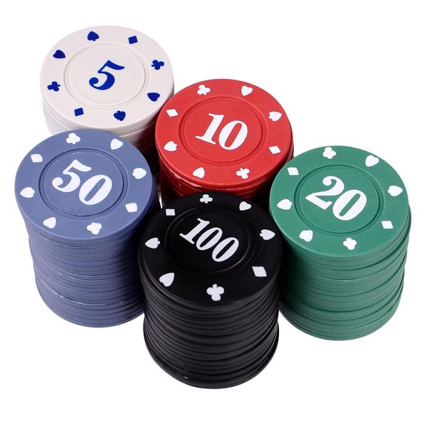 NUOBESTY Poker Chips Set- Gambling Currency Plastic Number Chip Props for Party School Home 100Pcs