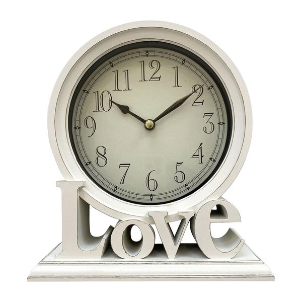 LOVIVER Round Desk Clock Mantel Clocks Silent Shelf Watches Table Clocks Fireplace Non Ticking Digital for Wedding Bedside Decors Bedroom Farmhouse, White