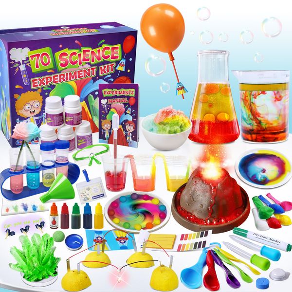 UNGLINGA 70 Lab Experiments Science Kits for Kids Educational Scientific Toys Birthday Gifts Idea for Girls Boys, Chemistry Set, Erupting Volcano, Fruit Circuits, S.T.E.M Activities Science Project