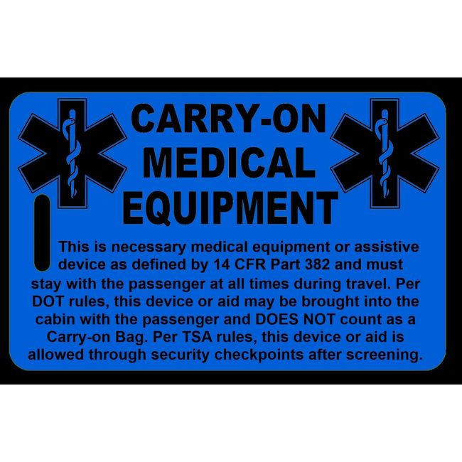 Hi-Viz Blue Carry-On Medical Equipment Bag Tag - TSA