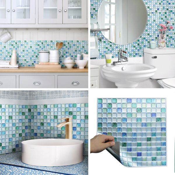 Beaustile Decorative Tile Stickers Peel Stick Backsplash Fire Retardant Tile Sheet (Sapphire Blue) (2pcs) (12.2" x 12.2")