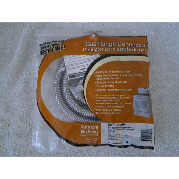 DORMONT Gas Range Connector Kit 60” Length Stainless 5/8 OD Connector