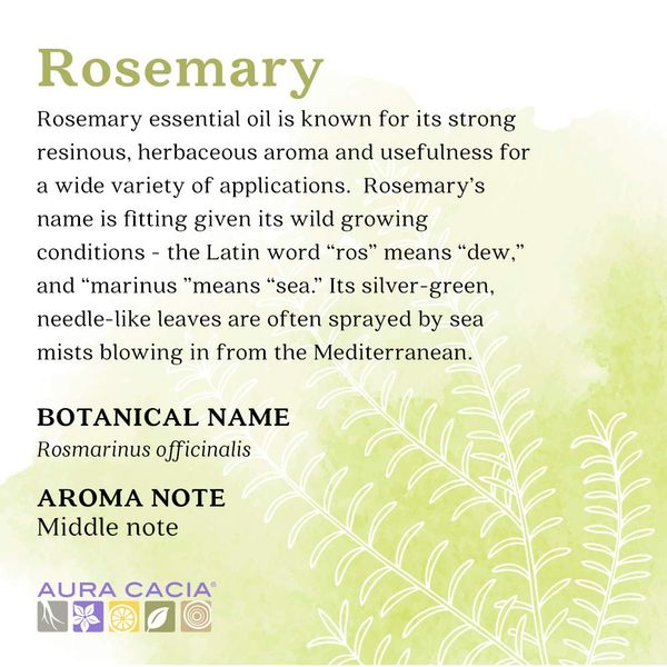 Aura Cacia Rosemary Essential Oil | GC/MS Tested for Purity | 60ml (2 fl. oz.)