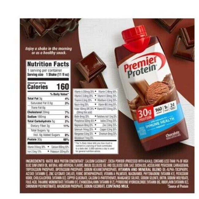 Premier Protein Shake, Chocolate, 30g Protein, 11 fl oz, 4 Ct