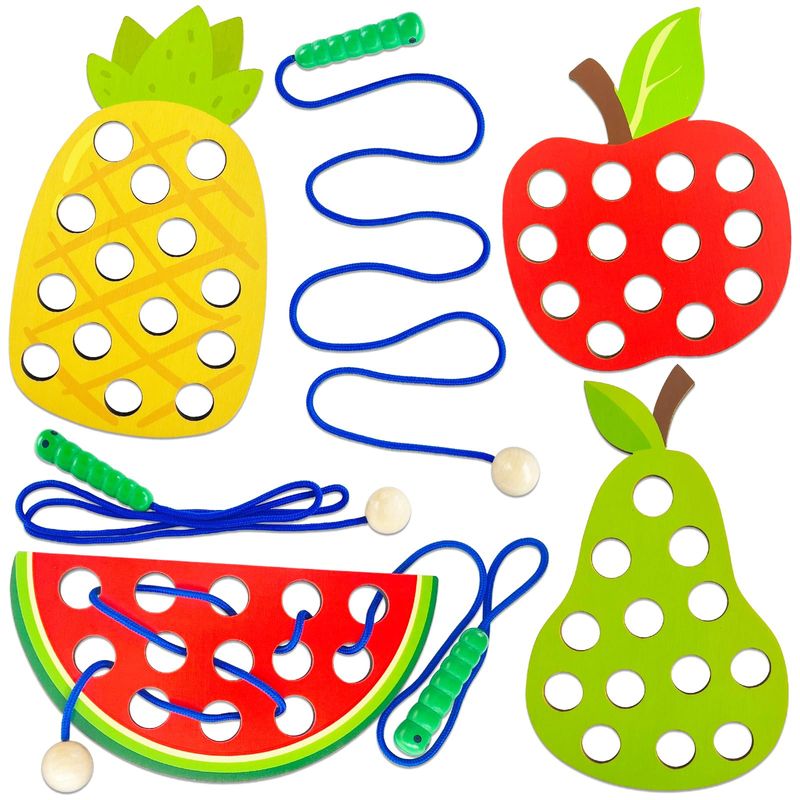 4 Pack Wooden Lacing Toy for Toddlers,Educational Threading Activity ...