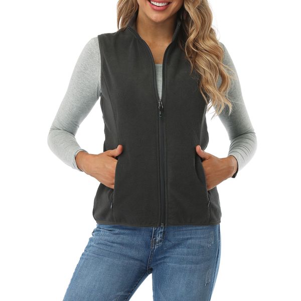 Fuinloth Women's Fleece Vest, Polar Soft Sleeveless Classic Fit with Zip up Pockets Charcoal XX-Large