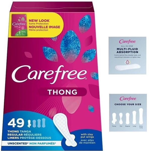Carefree Thong Pantiliners Regular Liners Unscented Women 49 Pads (Pack of 1)
