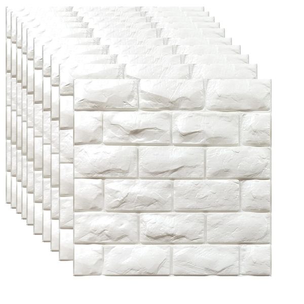 YU LI 3DH 3D Wall Panels Peel and Stick 11PCS White Foam Brick Wallpaper for Bedroom Faux Stone Wall Panel Self-Adhesive Wallpaper (11PCS-10.65 Sq Ft, White)