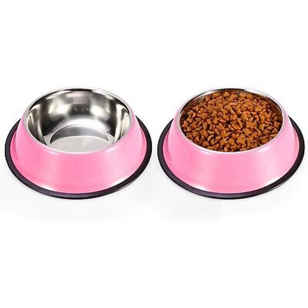 Stainless Steel Dog Bowls, Food and Water Non Slip Anti ¾ Cup/7 oz ea., Pink