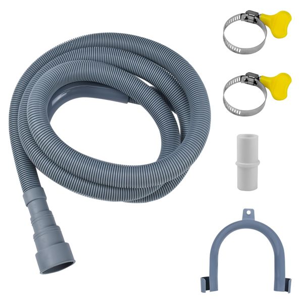 Washing Machine Drain Hose, 2M Flexible Washer Drain Hose, Universal Dishwasher Drain Hose Extension Kits with 1 Extension Adapter and 2 Hose Clamps U-Bend Hose Holder