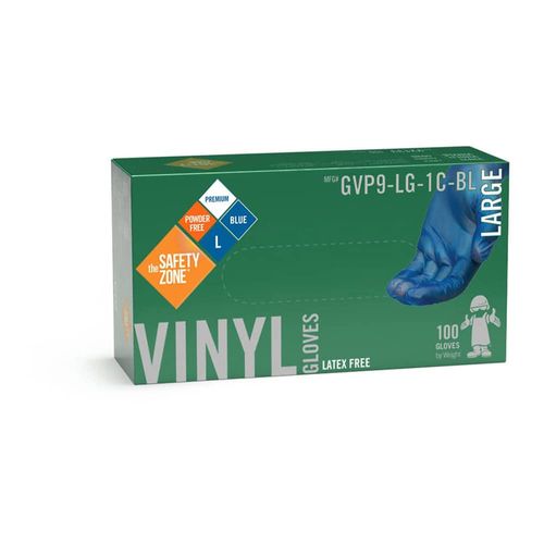 Safety Zone GVP9-MD-1C-BL Glove, Blue, Premium, Powder Free, Vinyl, M