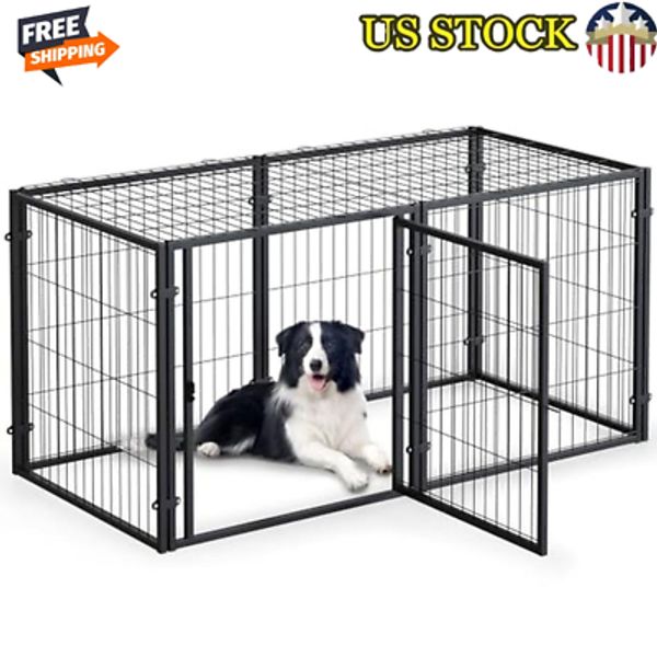 Heavy Duty Dog Crate 48 Inch Large Cage Metal Kennel Pet Playpen Indoor Outdoor