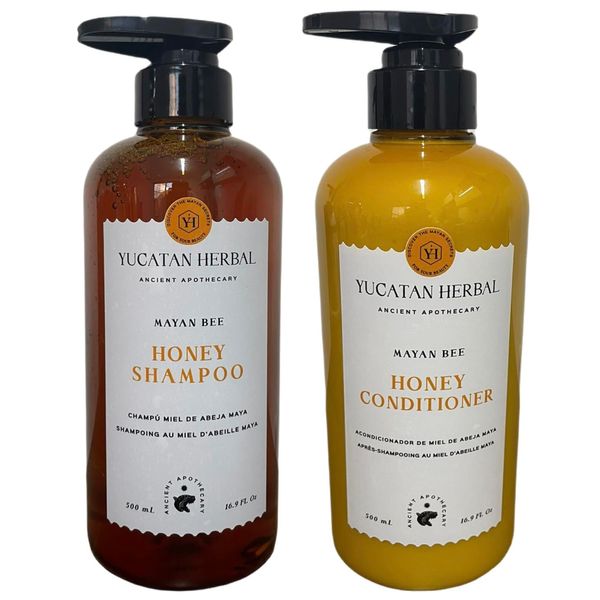 Yucatan Herbal Ancient Apothecary Mayan Bee Honey Shampoo and Conditioner Set, 8 Fl Oz (Pack of 2), Clear