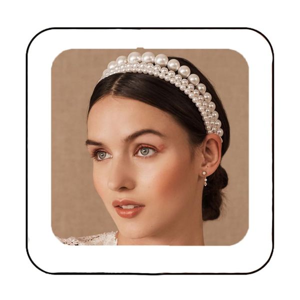 Bartosi Pearls Headbands Women White Vintage Large Pearl Tiara Crown Hairbands Bride Wedding Hair Hoop Hair Accessories for Girls (3 Pcs)