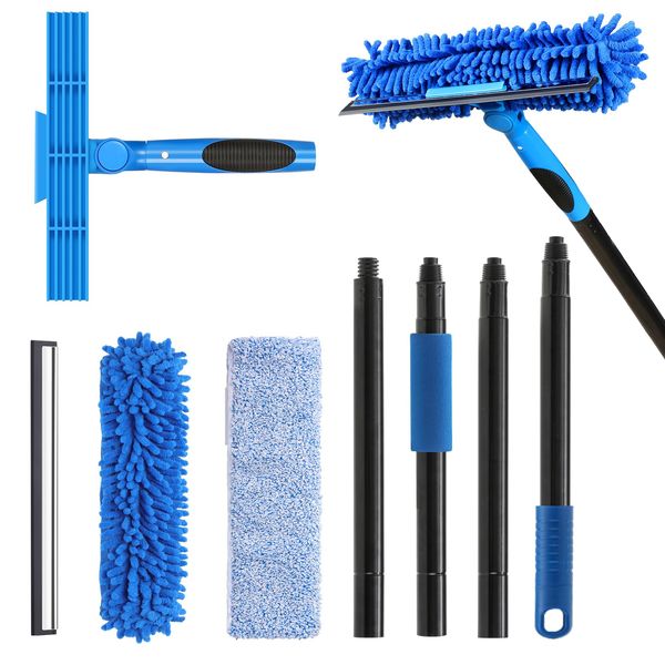 VITEVER Professional 69'' Window Squeegee Cleaner Tool with Extension Pole, 2-in-1 Squeegee for Window Cleaning Kit with Scrubber and Rotating Head, 1 Blade 2 Scrubber