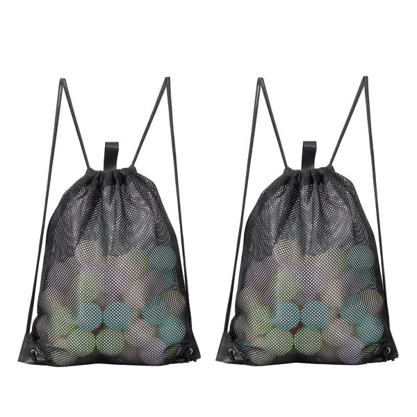 HAOGUAGUA 2-PACK Mesh Drawstring Bag, Mesh String Bag for Gym Laundry Seashell and Beach finds, Mushroom Hunting Bag