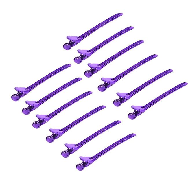 12Pcs Sectioning Clip Barrette Metal Duckbill Clip Hair Grip Clamps Salon Barber Hairdressing Styling Tools, Purple