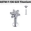 16G Titanium Internally Threaded Floral CZ Tragus Labret Lip Ear Helix Stud