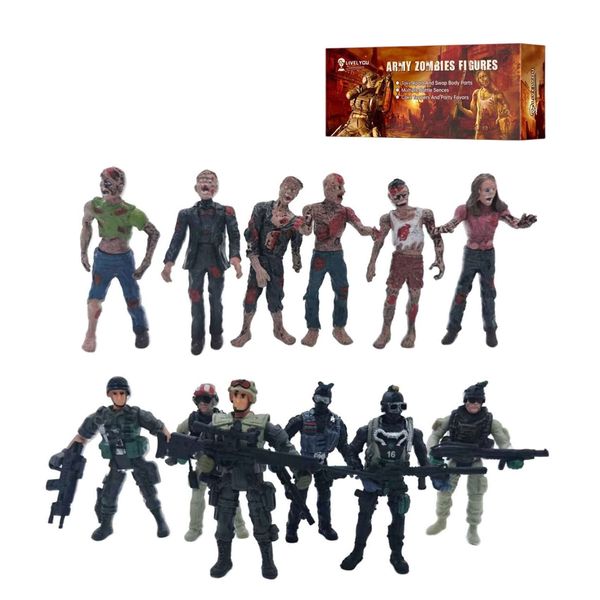 LIVELYOU Army Men and Zombie Action Figure Toys Realistic Battle Scene Zombie Toys Playset Collections Christmas Halloween Toys Gifts Decoration for Boys Adults Kids (12PCS) (Black)