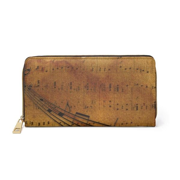 Womens Wallet, Zip Purse, Brown Sheet Music - One size