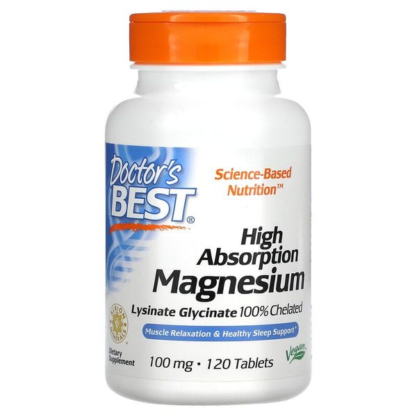 Doctor's Best High-absorption, high-content American genuine products, each air-shipped magnesium 100mg, 120 tablets x 2ea, 120tabs, 2ea