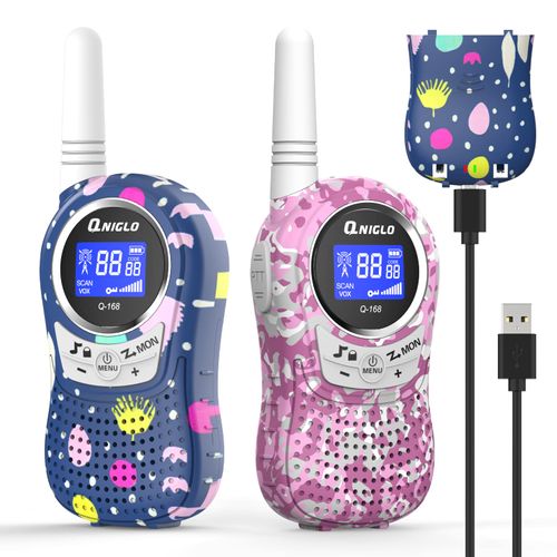 Qniglo Kids Walkie Talkies 2 Pack, Rechargeable Walkie Talkies for Kids/Adults, Long Range Walkie Talkie Radios with VOX for Outdoor Camping Game Xmas Toys Gifts for 4 5 6 7 8 9 10-Year-Old Girls Boys
