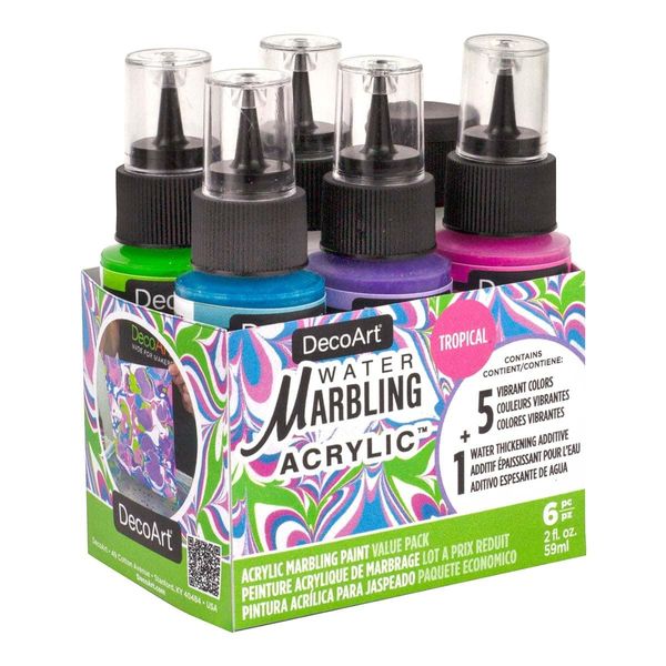 DecoArt Water Marbling Acrylic Paint - Tropical, Set of 6, 2 oz