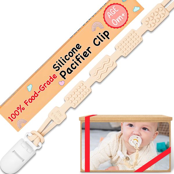 Baby’s Aid Silicone Pacifier Clip, 4 Teething Textures, One-Piece 100% Food-Grade, Baby Pacifier Holder Clip, Binky Clip, Pacifier Strap, Paci Holder, Paci Clip, Teething Pacifier Clip, Universal Fit