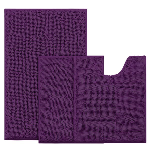 Deep Purple Bathroom Rugs Sets 3 Piece Non Slip Extra Absorbent Plush Chenill...