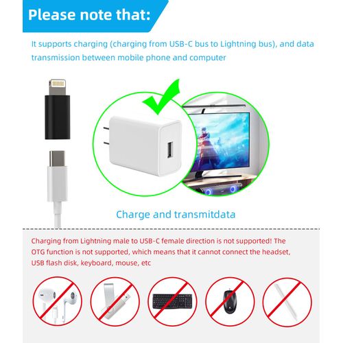 USB C Female to Lightning Male Adapter (3 Pack)Type C Charger Cable Port Converter for Apple for iPhone 14 13 12 11 Pro Max Mini Xs SE 6 7 X Xr 8 Plus for iPad Air Thunderbolt Charging Cord Connector
