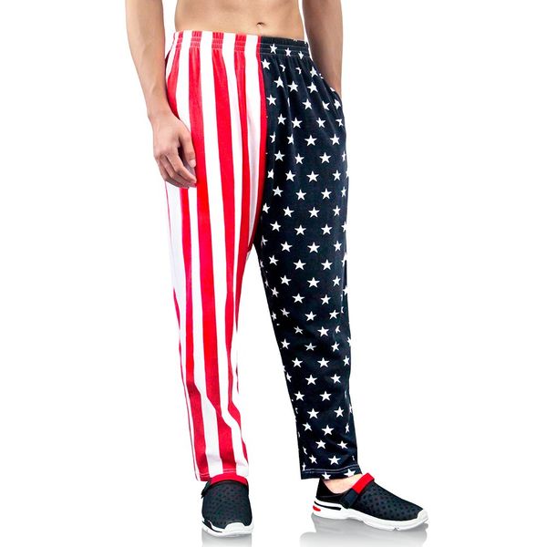 bopika Men ‘s Beach Pants American Flag Pants Men’s Sport Sweatpants Baggy Pants (Red, M)