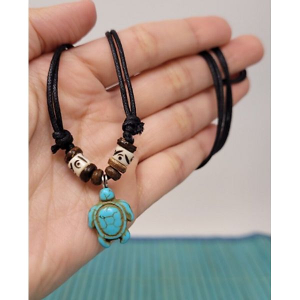 Turquoise Blue Sea Turtle Charm with Black Cord Choker Necklace Turquoise Turtle