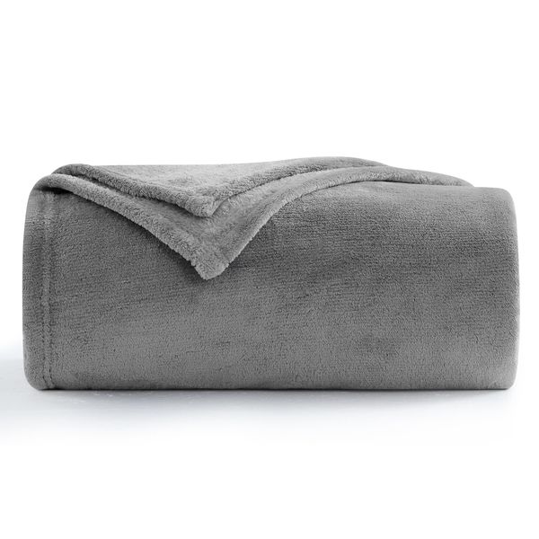 Aisbo Fleece Blanket Grey Throw - Versatile Soft Warm Blanket Fluffy Throws for Sofa Couch Single Size, Cozy Solid Bed Flannel Blanket for Travel, 130x150cm Gray