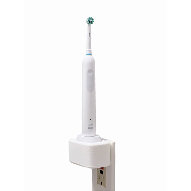 Burd - Electric Oral-B Tooth Brush Wall/Outlet Holder/Mount/Cord Organizer (Charger not Included), White