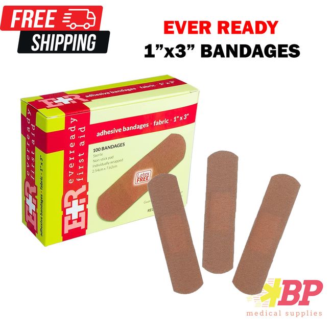 Ever Ready First Aid 1” x 3” Fabric Adhesive Bandages Latex-Free - 100CT