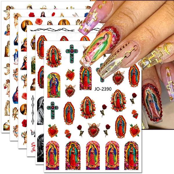 12 Blätter Jungfrau Maria Nagelsticker San Judas Selbstklebend Nagelaufkleber 3D Christlicher Jesus Nagel Stickers Virgin Mary Nagelzubehör Engel Nail Sticker Angel Nageldesign Nail Art Aufkleber