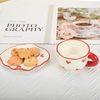 Cute Ceramic Coffee Mug Saucer Set Heart Pattern Unique Handle Dishwasher Safe