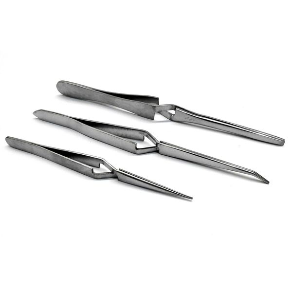 Cross Lock Tweezers Set 3 Cross Locking Soldering Self Closing Straight & Bent