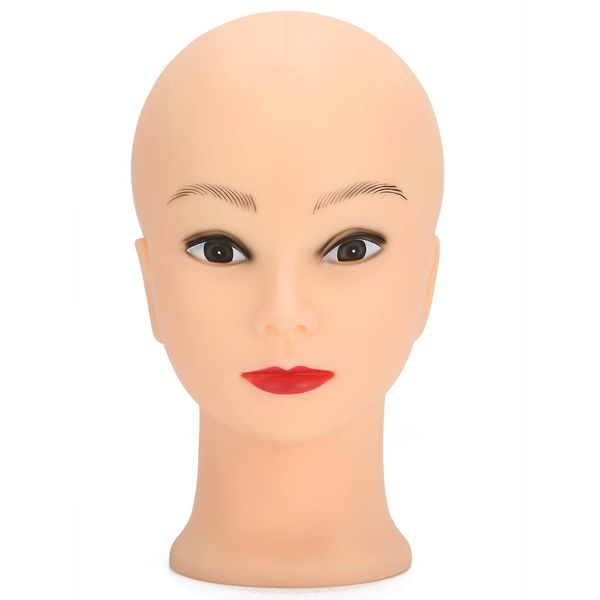 Mannequin Head, Cosmetology Training Bald Manikin Head, Multi-Purpose PVC for Hair Styling for Wig Shop for Training for Makeup(There is makeup)