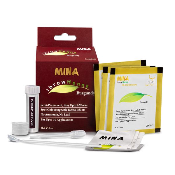 MINA ibrow Henna Burgundy Semi Permanent Tint Kit For Professional Tinting & Coloring, Covers Gray Hair, Stays up to 6 Weeks-Regular Kit (30 Applications )