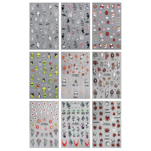 JMEOWIO Halloween Adesivi Unghie Nail Art 9 Fogli Stickers Unghie Autoadesivi Decorazioni Unghie Nail Art Disegni